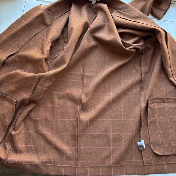 Leith Nordstrom Womens M Blazer Brown Pink Plaid Button Dale Windowpane NWT - Picture 11 of 13